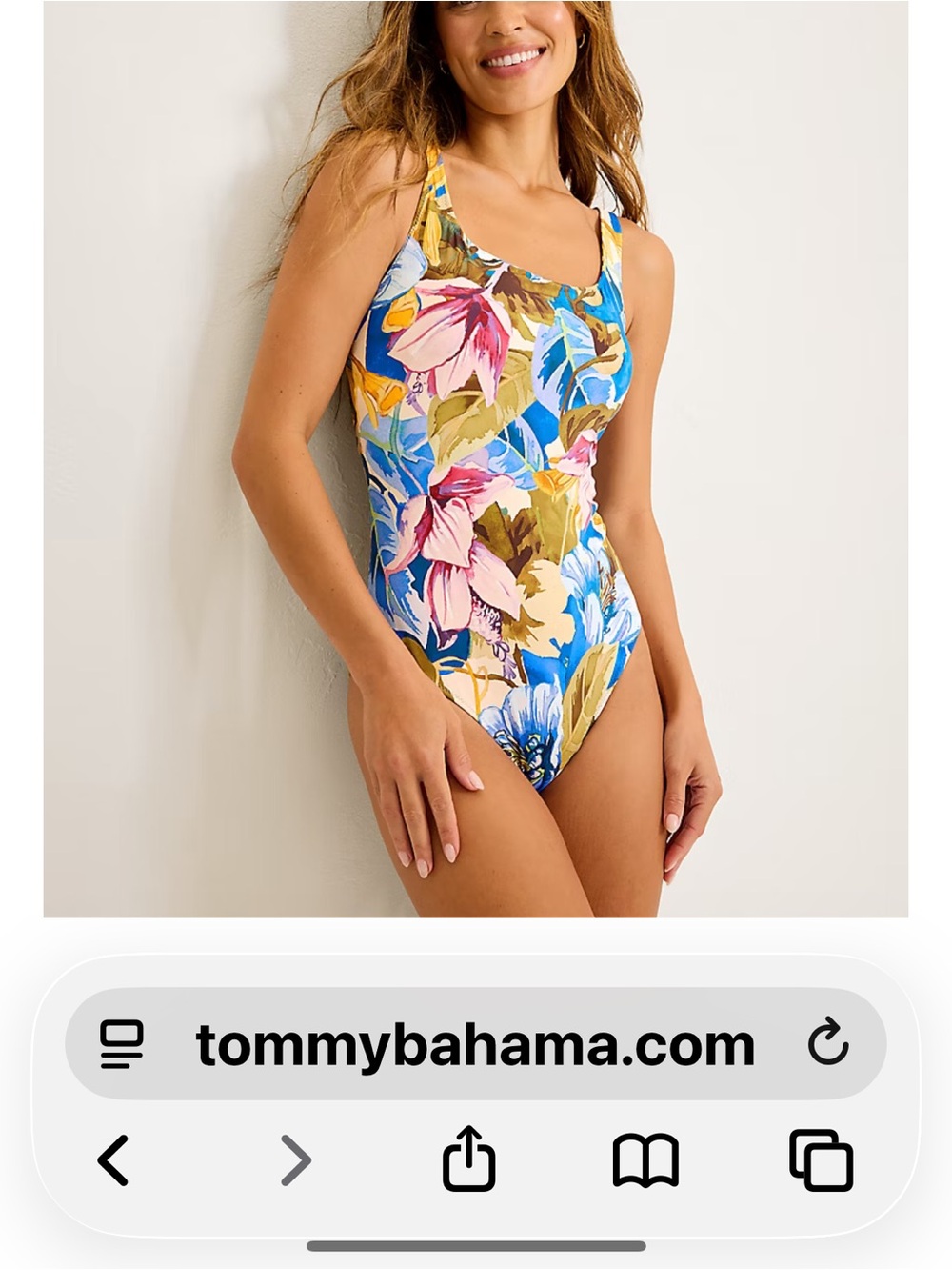 Tommy Bahama Blue Floral One-Piece Swimsuit with Pink & Yellow Accents